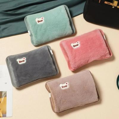 Мультяшная зарядная грелка для воды, зимний теплый карман для рук, многоразовая плюшевая грелка с европейской вилкой, вышитая голова медведя, грелка для рук