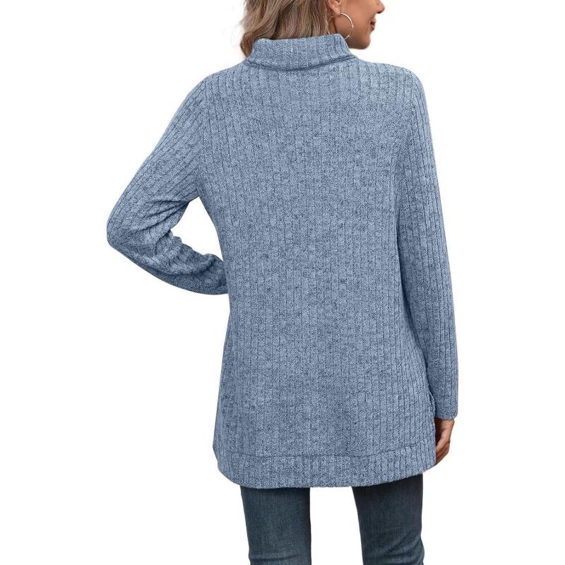 Women's Top Turtleneck Sweaters Side Slit Solid Color Pullovers Autumn and Winter Long Sleeve T-shirt Knitted Sweaters