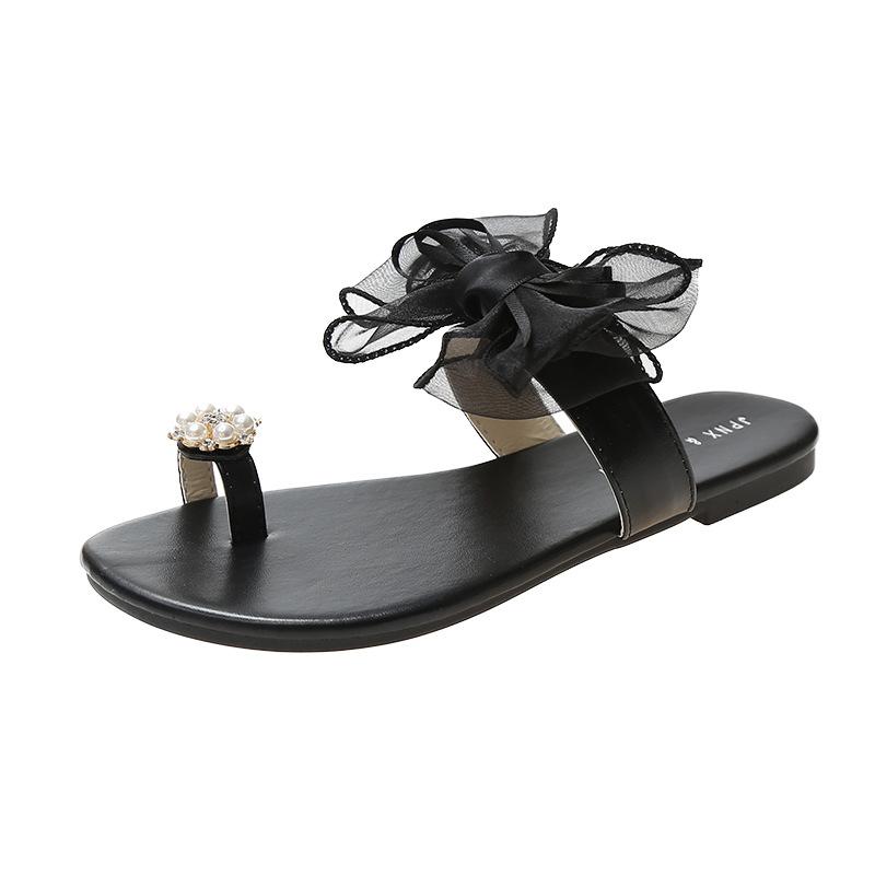 Обувь Женские тапочки Повседневные шлепанцы с узлом-бабочкой Пантофле с бусинами Низкие мягкие роскошные летние базовые тканевые шлепанцы на плоской подошве H