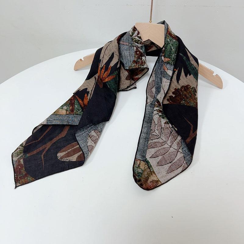 Spring Summer Soft Cotton Square Scarf Women's Printed Small Flower Scarf Accessories Neck Protection Small Scarf 55X55cm
