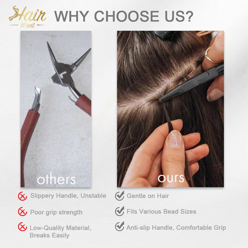 Hair Want Hair Extension Pliers Kit for Weft Extensions Painless Tool Kit for Micro Ring Stainless Steel Slip-Resistant Design