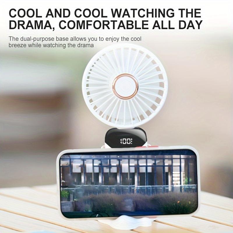 1pc Portable Mini Wearable Fan with LED Display - 5 Adjustable Speeds, Rechargeable Lithium Battery, Foldable,