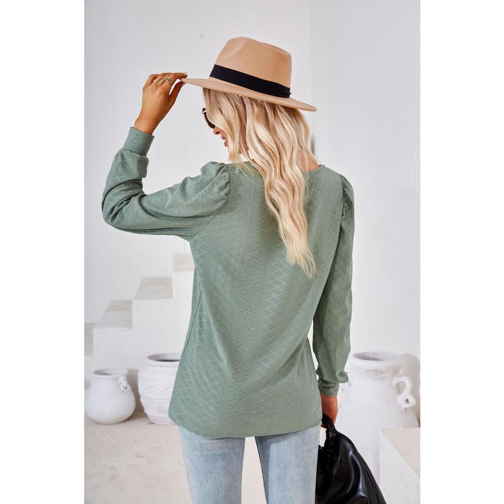 Весенне-осенняя женская блузка с квадратным вырезом, однотонный плиссированный свободный топ с длинными рукавами