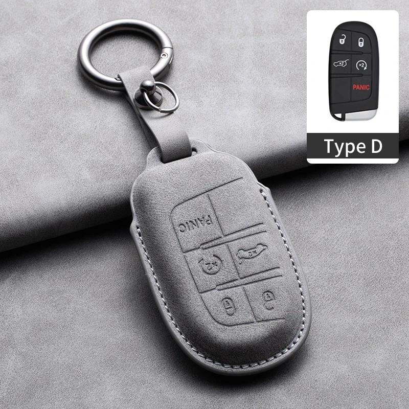 Leather Car Key Case Cover Shell For Jeep Chrysler 300 200 Dodge Charger Grand Cherokee Wrangler Compass Renegade For Fiat 500X