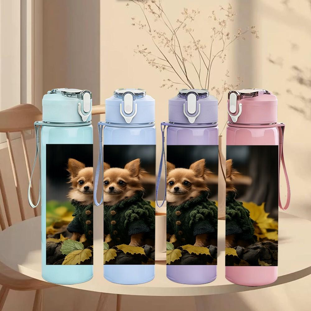 1PC Little Kitten Forest Scene Print 750ml Color Plastic Sports Water Bottle Leakproof Flip Straw Lid Suitable for Sports Office Home Use