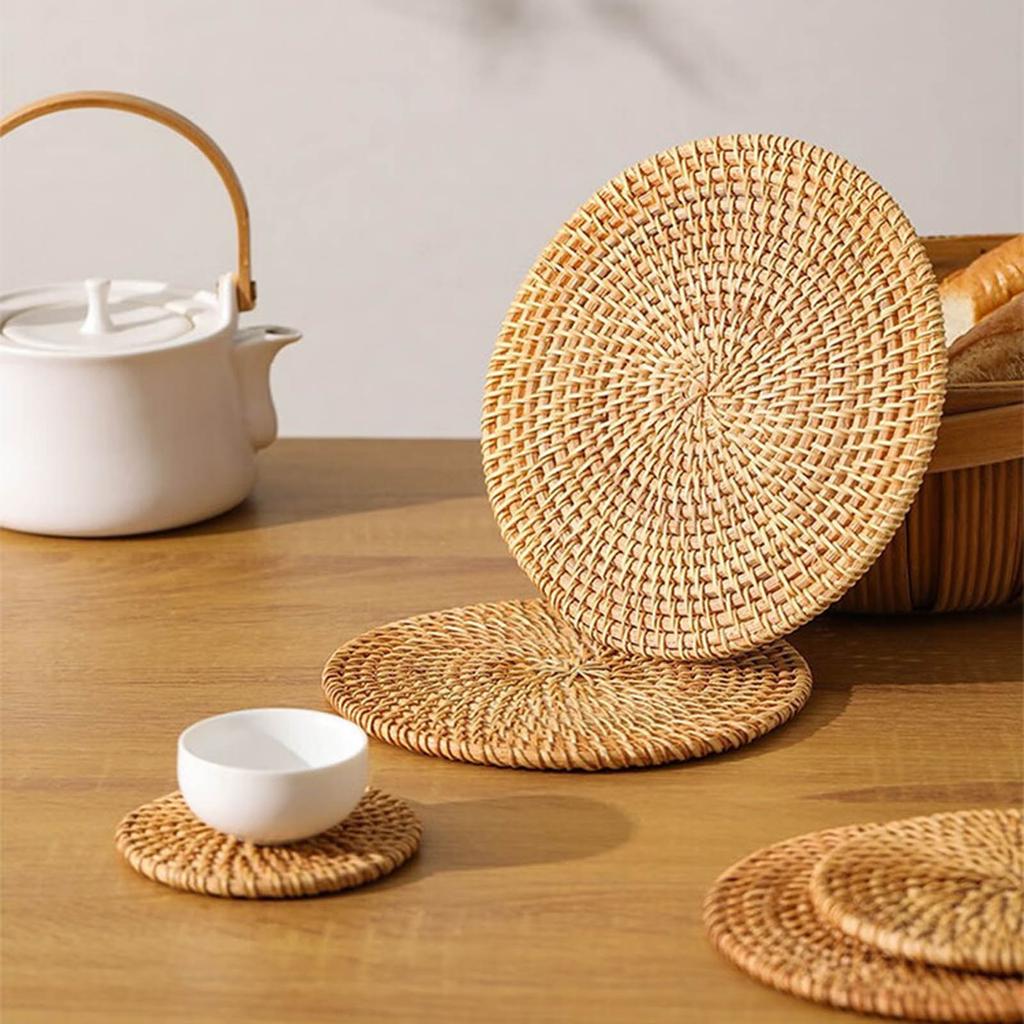 Натуральные плетеные коврики для чашек из ротанга Маленькие коврики для чашек из ротанга Уникальная подставка, предназначенная для чайных комнат и зон отдыха