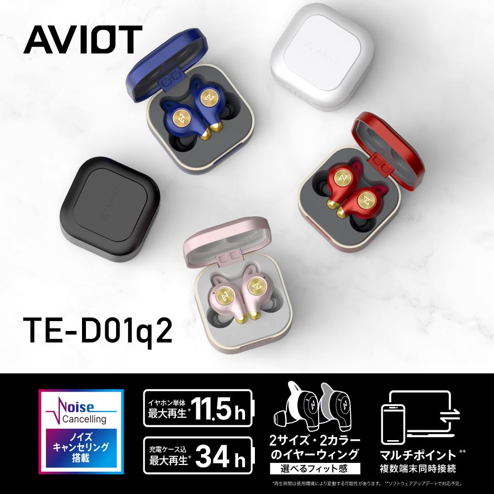 AVIOT Беспроводной шумоподавляющий наушник Полностью беспроводной Bluetooth одно ухо до 34 часов долгого симпатичного внешнего звука IPX4 водонепроницаемый TE-D01q2