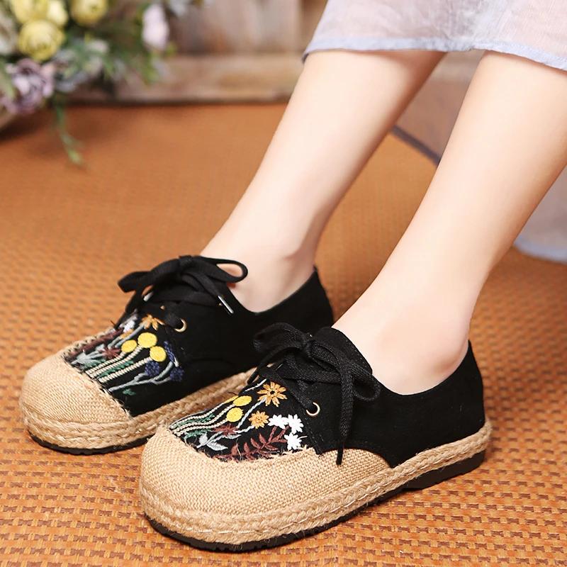 Wear-resistant Non-slip Rest Round Toe Flat Shoes Spring and Autumn New Style Comfortable Embroidered Flat Shoes for Women