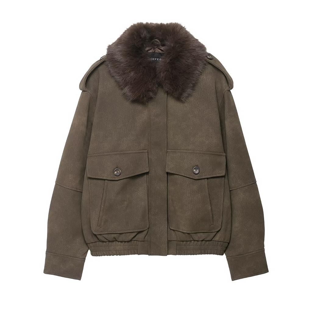 Autumn new women's fashionable suede leather effect with a detachable collar jacket