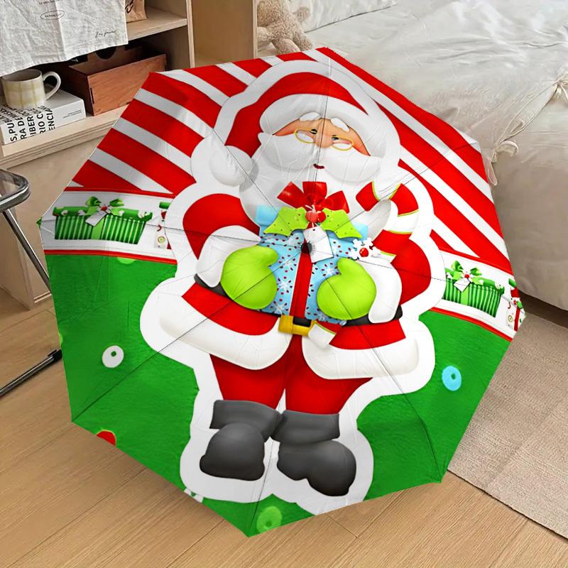 1pc Santa Claus Fashionable Automatic Opening/Closing Folding Umbrella with 8 Iron Bones, Plastic Handle yy251015005