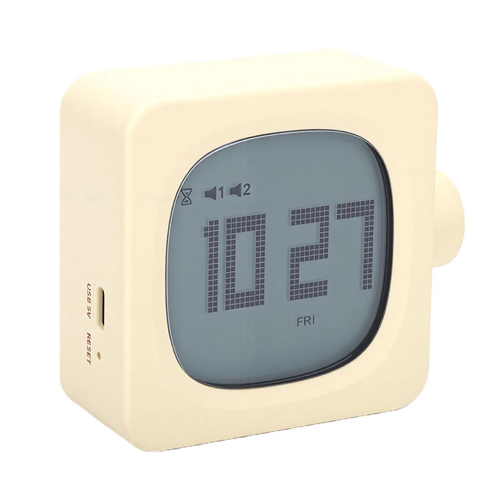 Vintage Cube Smart Alarm Clock with Night Light Rotating Switch Rechargeable Bedside Alarm Clock