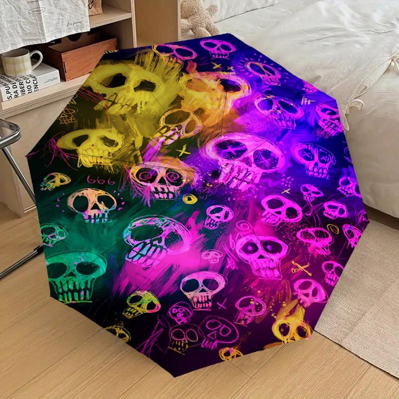 1pc Colorful Skulls Pattern Umbrella with Plastic Handle,Suitable for All Seasons Home Travel Outdoor UmbrellaDD1604