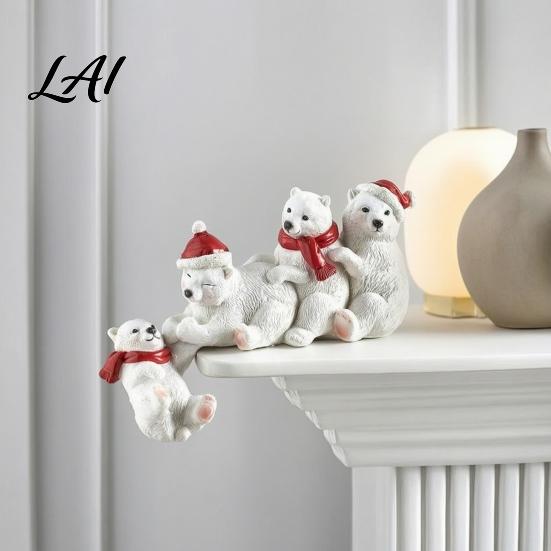 Polar Bear Figurines for Shelf Resin Ornament White Hanging Figurine with Hat And Scarf Cozy Winter Theme Decor Christmas Holiday Decoration,