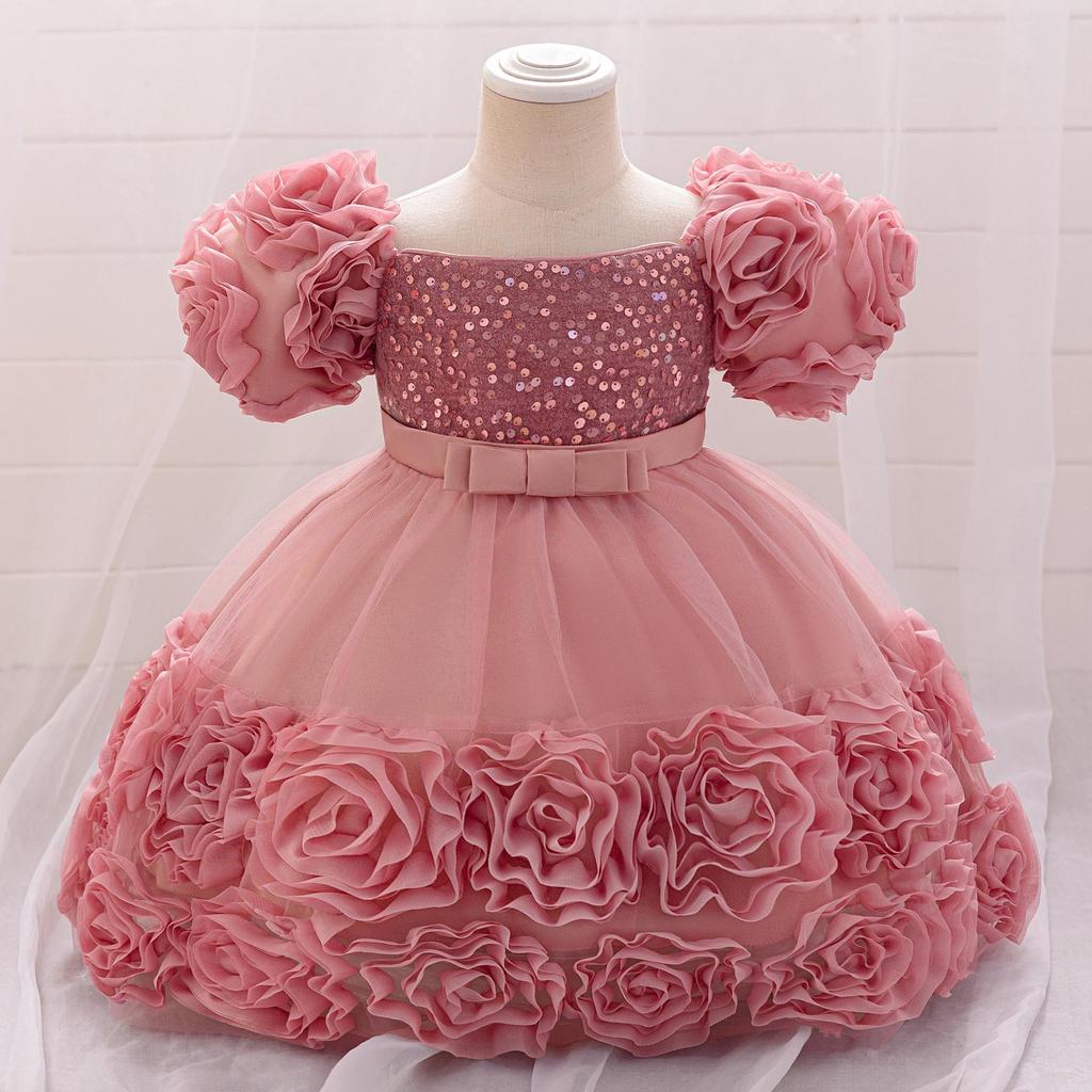 Baby Girl Sequin Flower Dresses Christmas Wedding Lace 1st Birthday Party Dress for Kids Toddler Children Formal Evening Costume