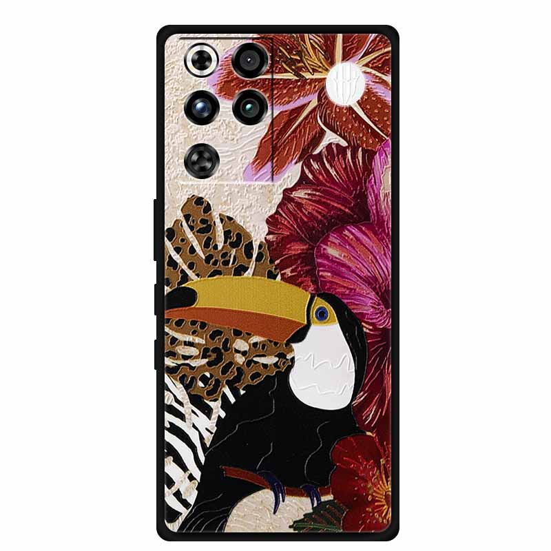 Чехол для ZTE Nubia RedMagic 11 Pro 5G, 3D тиснение, цветы, рельефный, мягкая черная силиконовая задняя крышка, для ZTE Nubia RedMagic 11Pro, Funda