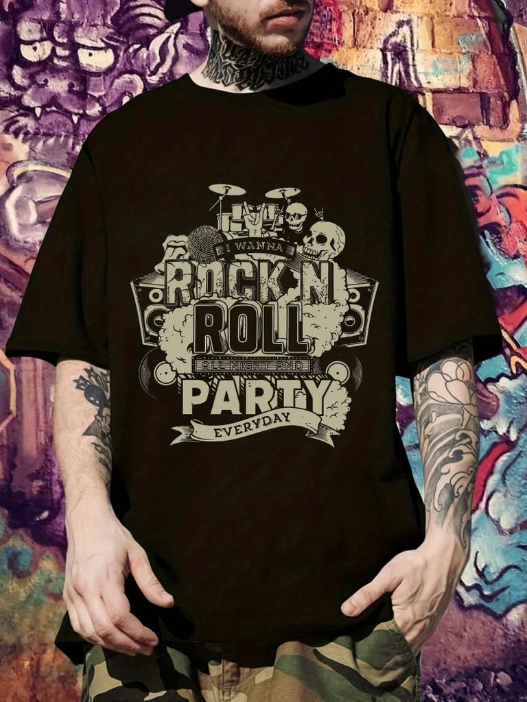 Rock 'n Roll Party Graphic T-shirt - Casual Short Sleeve