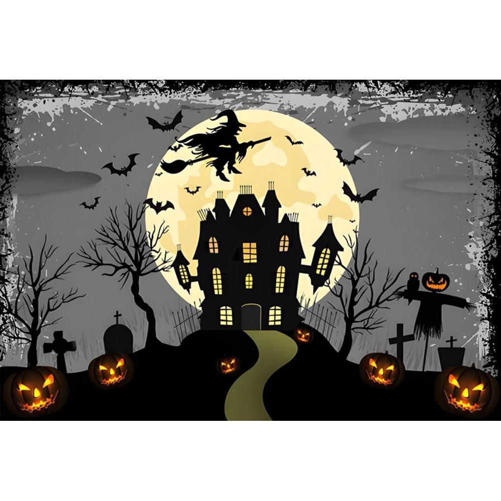 Счастливого Хэллоуина вечеринка украшение подвесная ткань ужас луна тыква ведьма летучая мышь замок фотостудия фон ткань