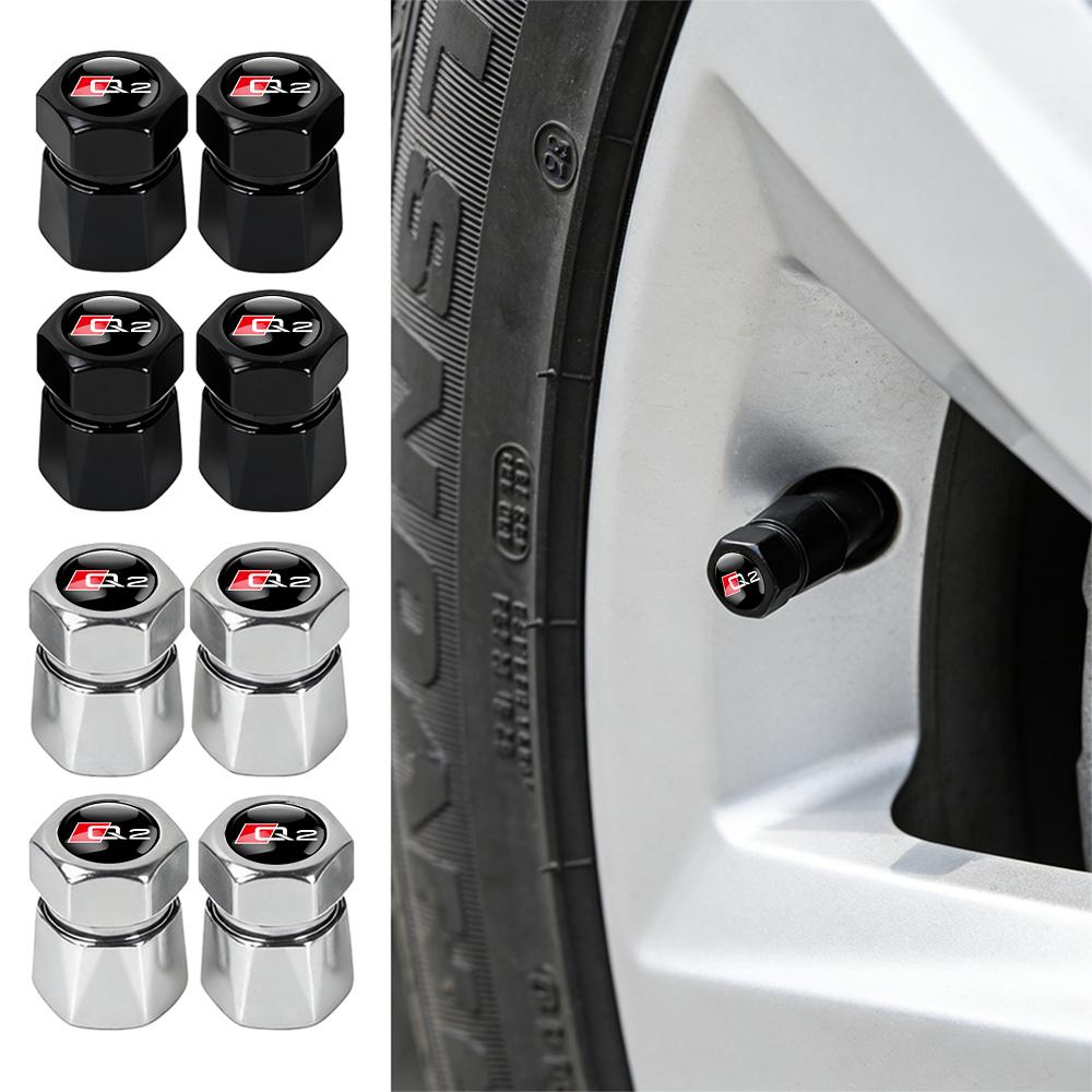 New 4Pcs Car Wheel Tire Valve Caps Air Stem Covers Accessories For q1 A4 B7 A7 Sline S3 A8 A3 A1 A5 Q5 Q3 TT Q2 Q8 Quattro RS