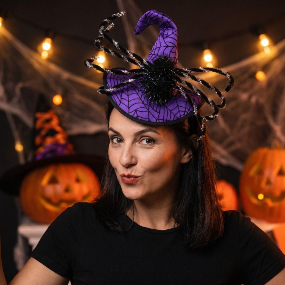 Spider Halloween Witch Hat Headband Sequin Cone Hat Hair Hoop Halloween Party Hair Band Kids