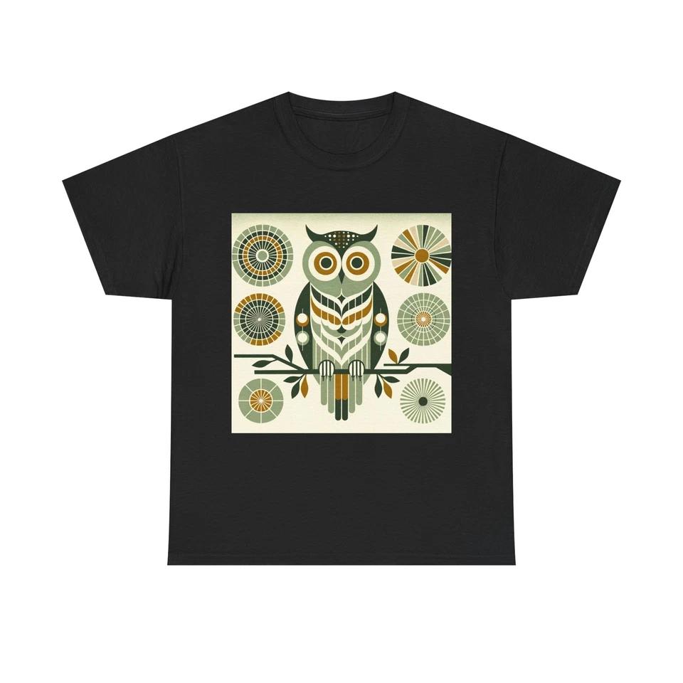 Unisex Adult T Shirt Title Mid Century Starburst Owl Retro Design