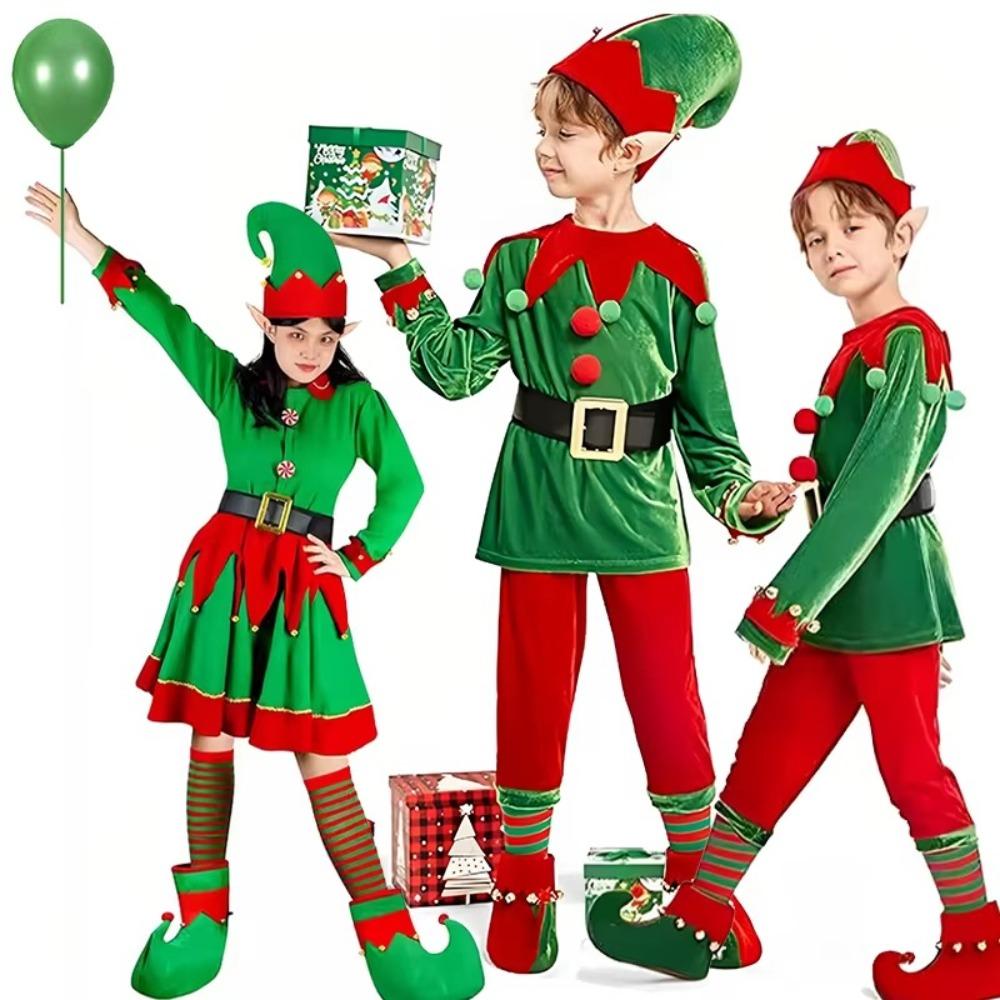 Parent-Child Child Christmas Elf Costume Green Cosplay Clothing 2024 Girl Fancy Dress  New Year