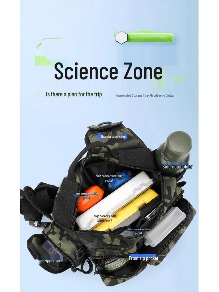 Мужская тактическая многофункциональная рыболовная поясная сумка - Большая вместимость, водонепроницаемая, для хранения одного удилища, наружный рюкзак через плечо