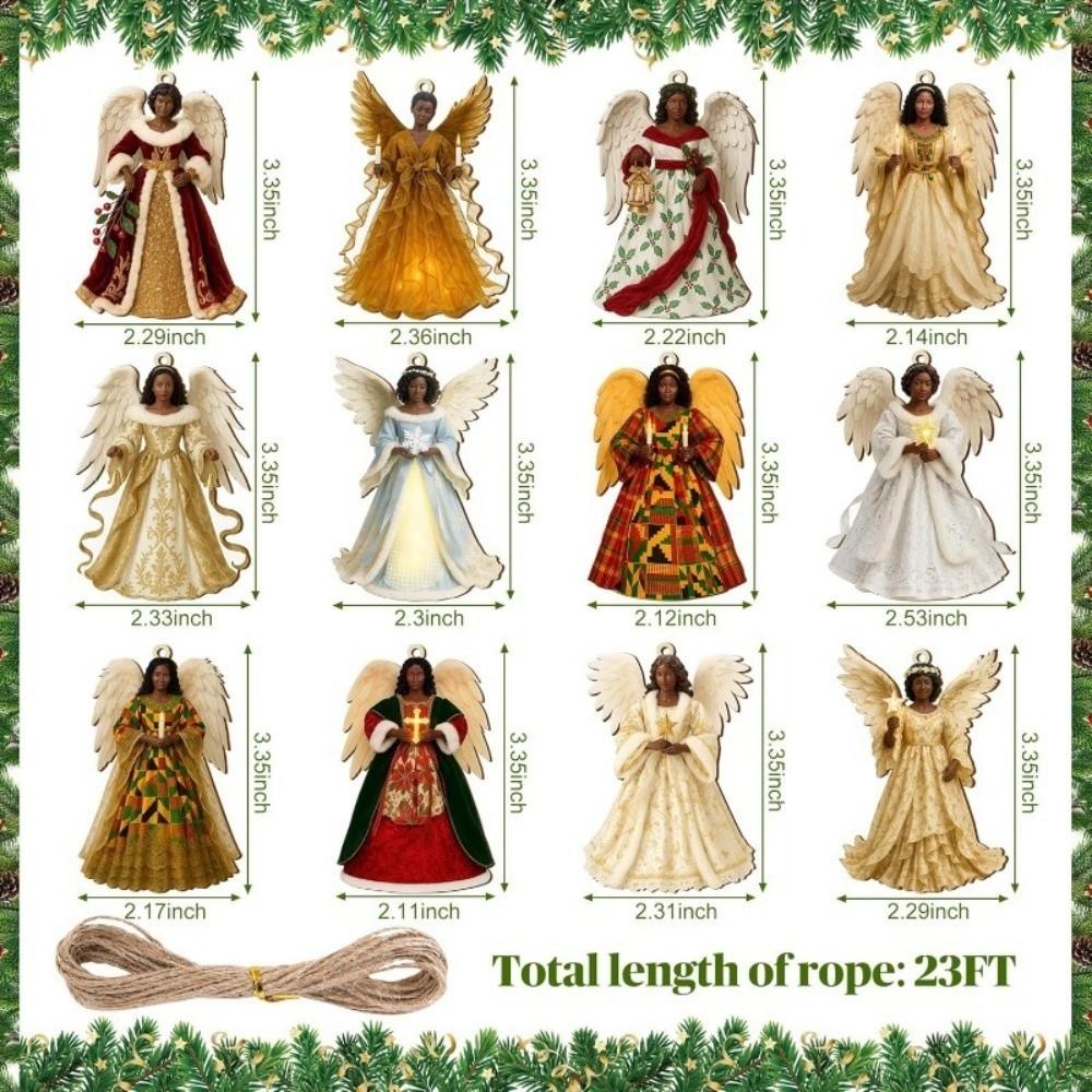 12Pcs/set Handcrafted Xmas Tree Pendant Wooden Christmas Decorations Classic Angel Ornament Set