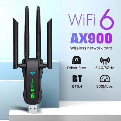 Адаптер USB WiFi 6 Bluetooth 5.4 900 Мбит/с Двухдиапазонная беспроводная сетевая карта 2,4 ГГц/5 ГГц для ПК/ноутбука Без драйверов Win 10/11