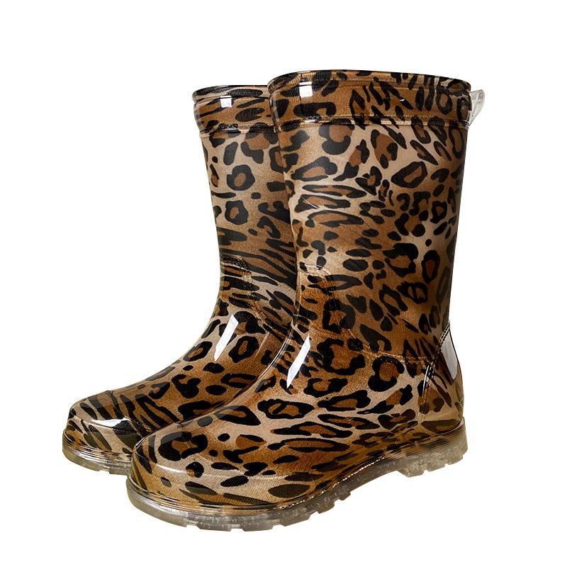 Женские дождевые туфли носят африканский леопардовый принт, дождевые сапоги средней длины, водонепроницаемые сапоги, женские дождевые туфли
