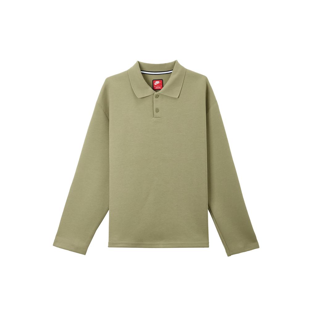 Nike Tech Fleece Переосмысленная Однотонная Свободного Кроя Рубашка-поло с Длинным Рукавом Мужские топы Оливково-зеленый FZ7571-276