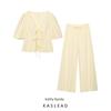 Kaslead New Arrival Women's Clothing Fashion Style Fashion Puff Sleeve Shirt Tops Casual Pants Suit