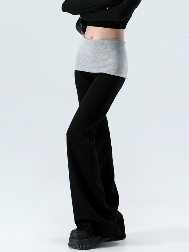 High Waist Flared Pants for Women Black Splicing Stretch Slim Casual Pants Korean Fashion Female Clothing Y2k Spring