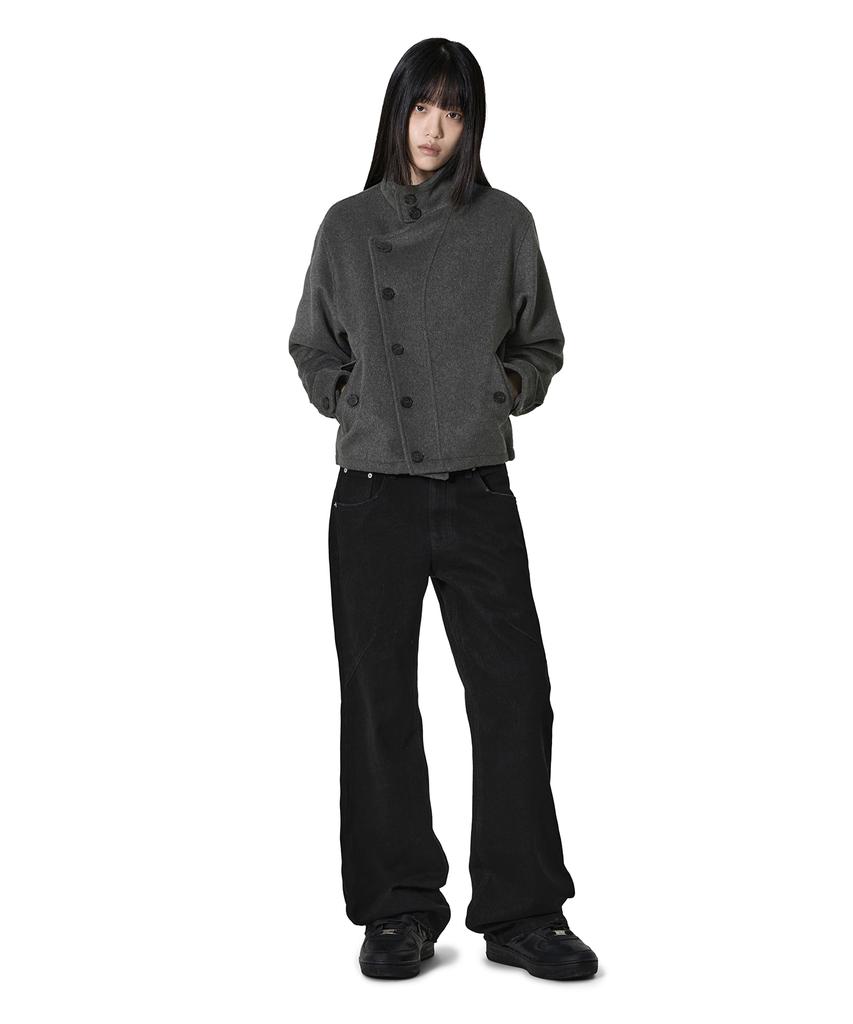 OPENYARD(OY) Wrap Short Coat - Gray