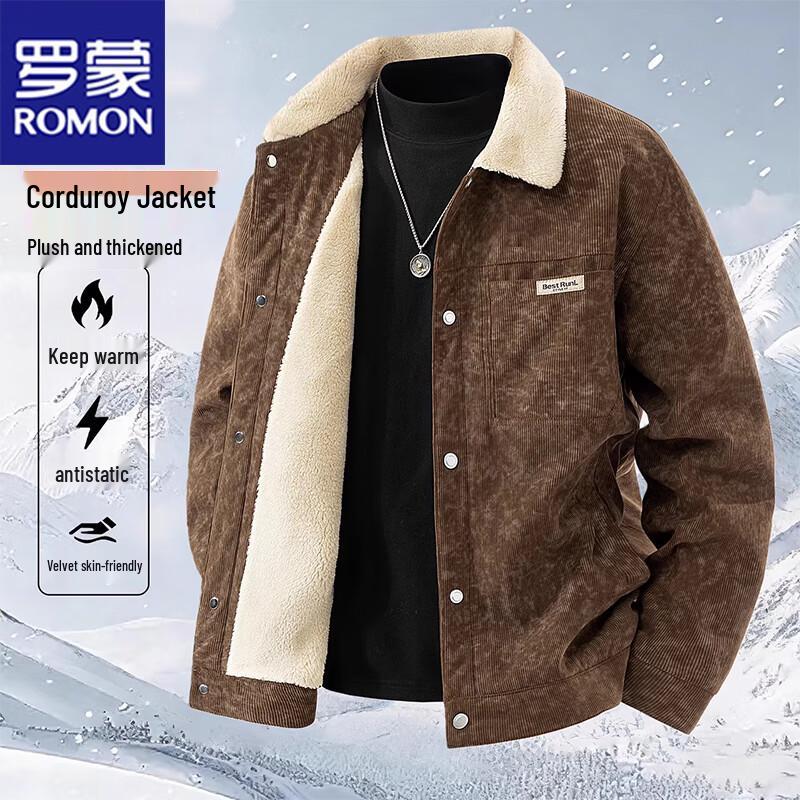 Romon Men's Fleece-Lined Winter Lapel Jacket