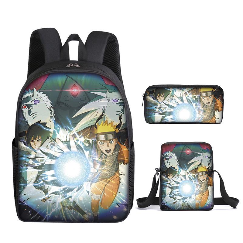 Naruto Naruto Backpack Three-Piece Set, Primary And Secondary School School Bag, Shoulder Bag, Messenger Bag, Pencil Case.