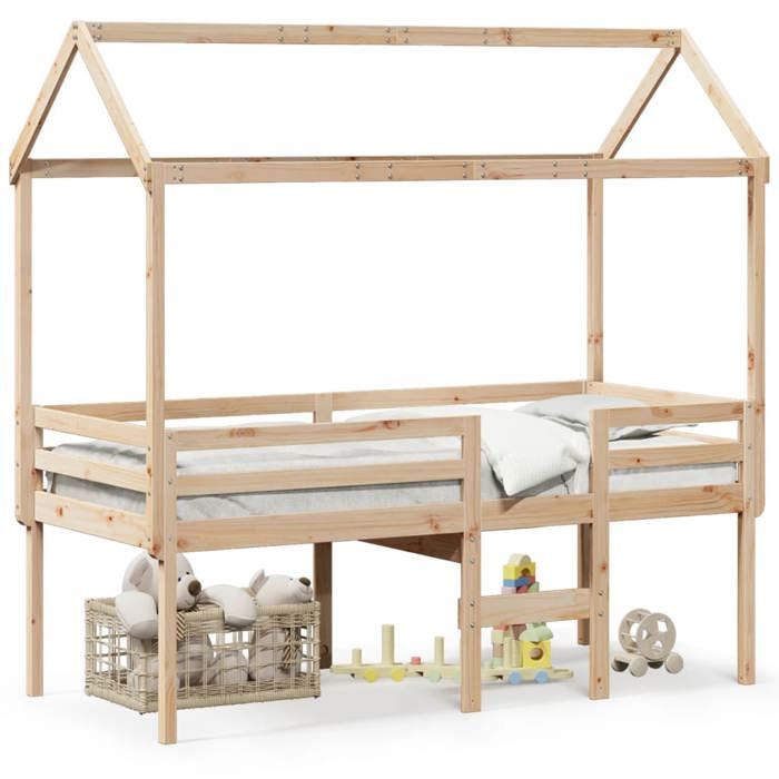 VidaXL Lit haut avec toit 80x200 cm bois de pin massif, lit, cadre de lit, lit mezzanine, meuble de chambre à coucher, 3282135