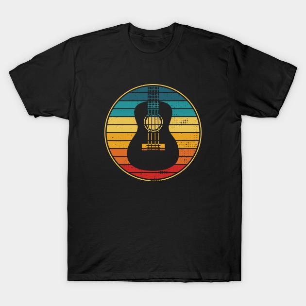 Men Black Print T-shirt Retro Vintage Circle Sunset Ukulele No-Cut Heat Transfer Print Cotton Tshirt