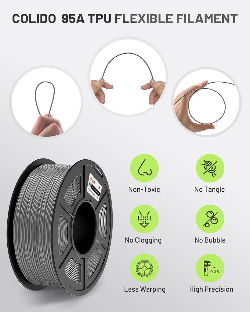 CoLiDo Direct 1KG 1.75mm TPU Filament High Strength Plastic Rods for 3D Printers Over Seas Warehouse Material Supplier