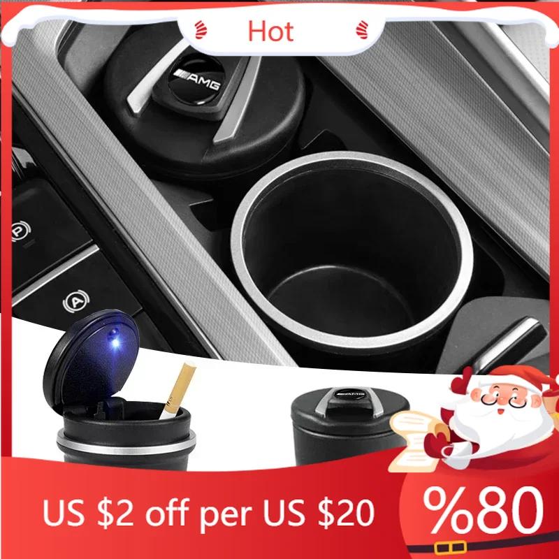 DJR5 1pcs LED Car Ashtray Cigar Ash Tray Coin Storage Cup for Mercedes Benz AMG A180 A200 A260 W203 W210 W211 W204 C E S CLS