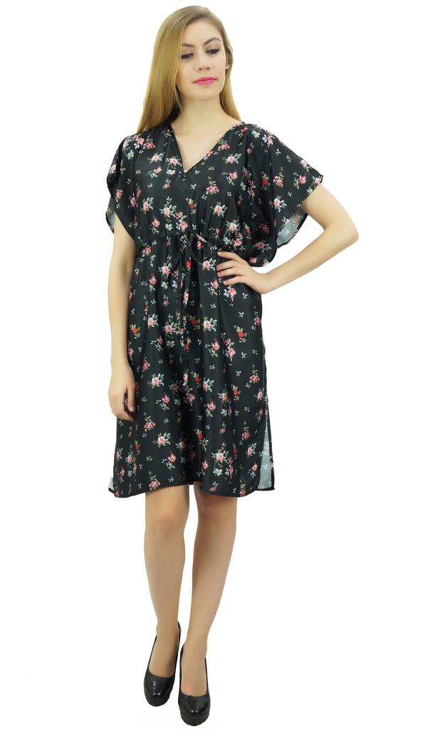 Bimba Женское черное атласное кимоно с цветочным принтом для подружки невесты на шнурке