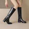 Fashion 2025 New Autumn/Winter Women Boots Split Leather Women Shoes Pointed Toe Chunky Boots Solid Knee-High Modern Boots Ladies Shoes