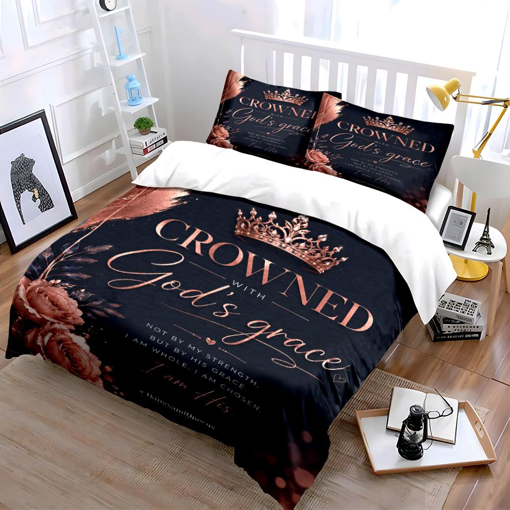 Crowned with God's Grace Bedding Set Bedding set (1 duvet cover, 2 pillowcases, duvet not included)