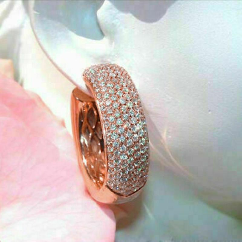 Серьги-кольца Huitan Luxury Rose Gold Color для женщин с микро-паве Cz, великолепные женские аксессуары для помолвки и вечеринки в подарок