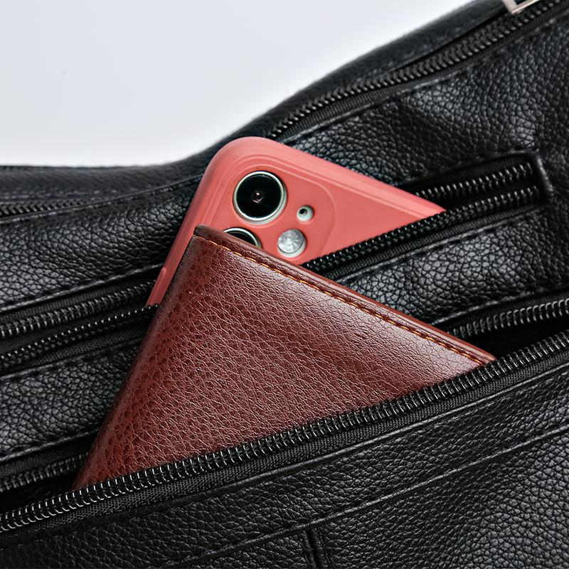 Women's Crossbody Bag Multi-Layer Bag Soft Leather Middle-Aged Mother Shoulder Bag