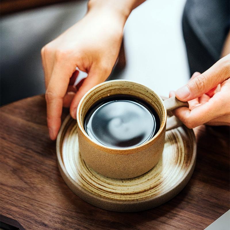 250 мл Японская керамическая кофейная чашка с блюдцем Кружка из грубой керамики Креативная чайная чашка