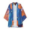 Men's Casual Loose Open Front 3/4 Sleeve Japanese Style Print Cover Up Cardigan