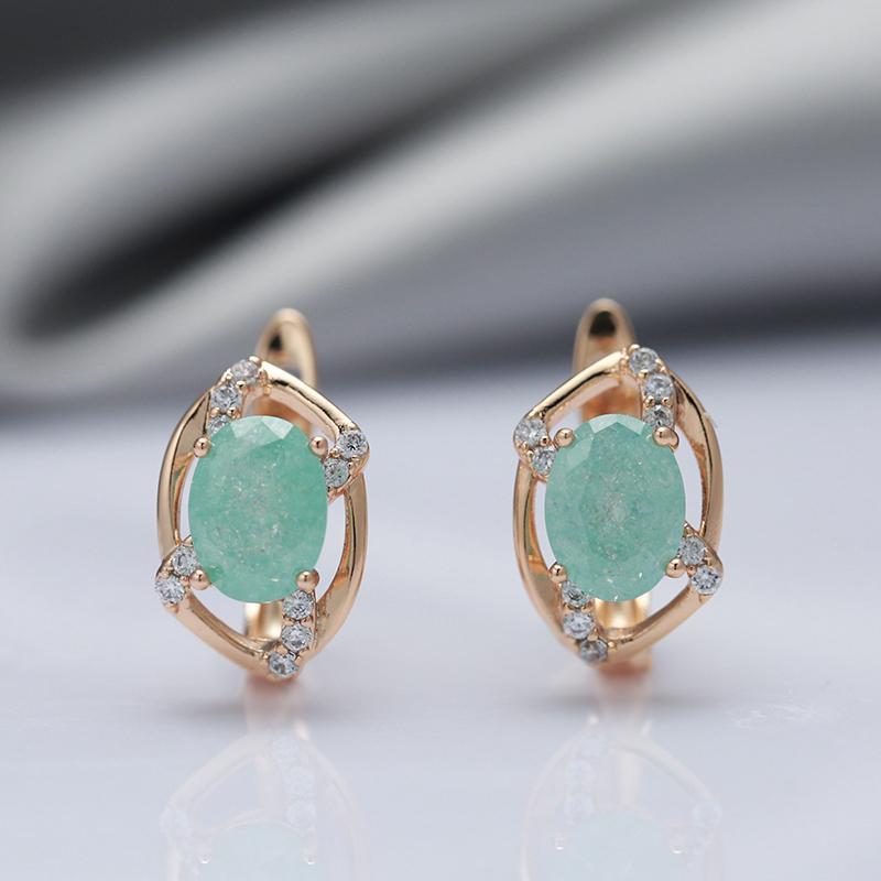 Kinel Water Drop Green Zircon Earrings For Women Rose Gold Color English Earring