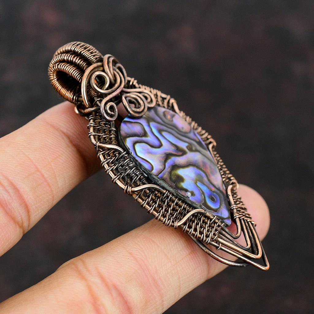 Подвеска из ракушки абалона, обернутая медной проволокой, дизайнерская бижутерия с драгоценными камнями, подвеска ручной работы, подарок для матери, украшения из ракушки абалона для подарка