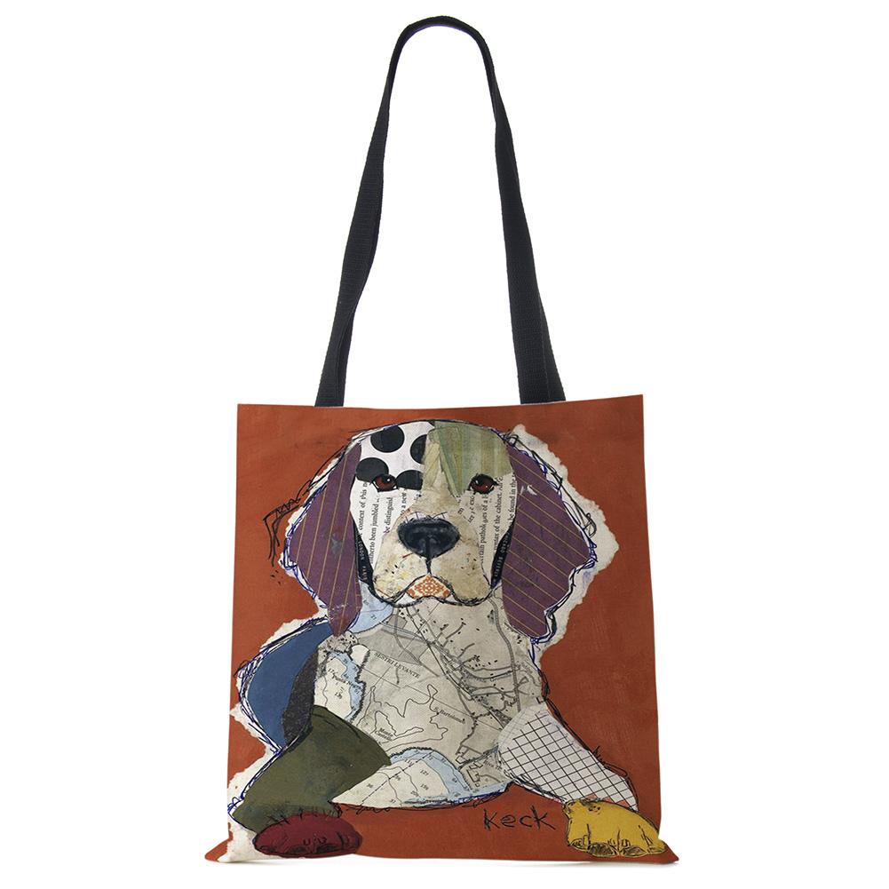 Эксклюзивные сумки-шопперы с принтом масляной живописи собаки, для продуктов, с принтом папильона, мопса, ретривера, женская сумка через плечо, большая вместимость KTY