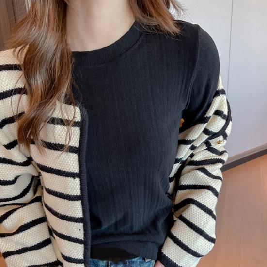 Женские облегающие топы с круглым вырезом и длинным рукавом, пуловеры, однотонные футболки с рубчатой текстурой